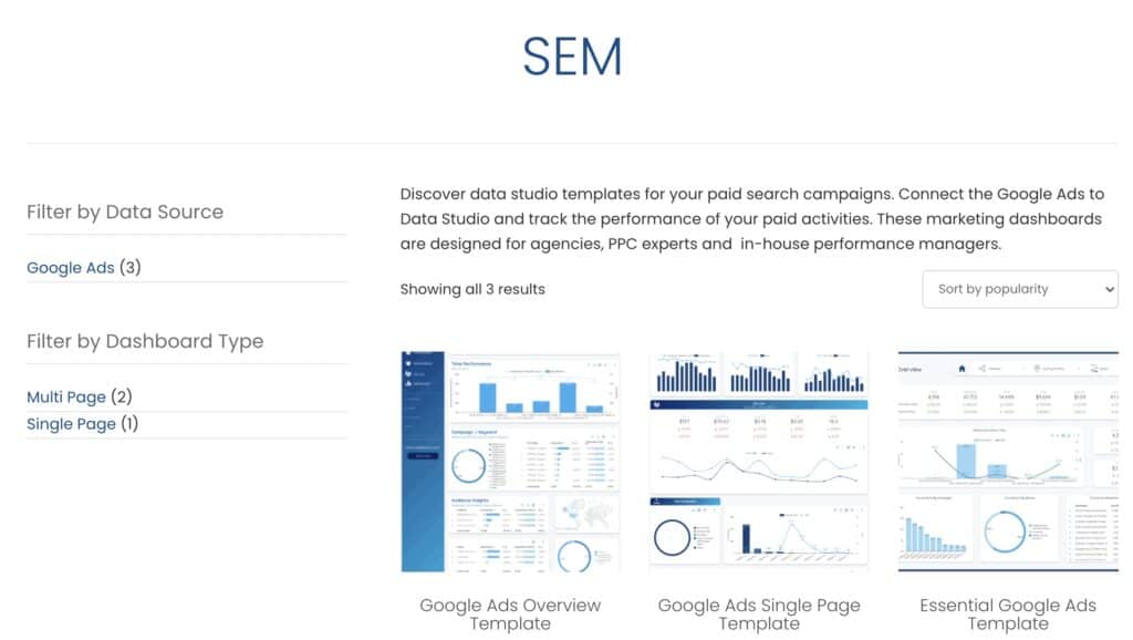 You can take advantage of our entire Google Ads Data Studio template collection - Data Bloo